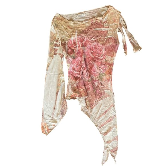 Vintage Charlotte Russe Rose + Beige Asymmetrical Mermaid Top - Picture 3 of 10